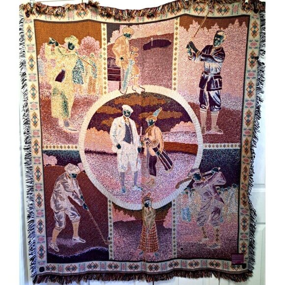 American Weavers Vintage Tapestry Blanket Golf Themed - Picture 11 of 11